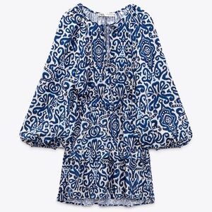 Zara Navy and White Long Sleeve Mini Dress Size XSmall